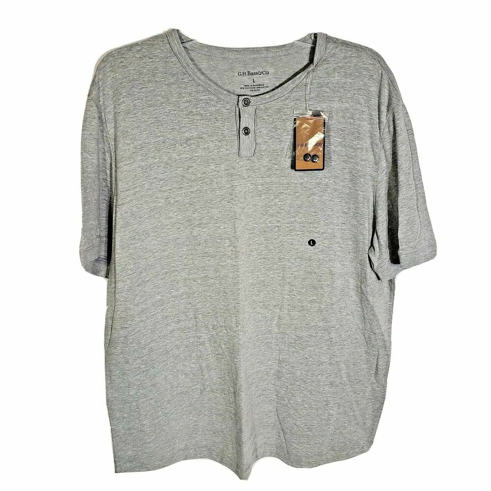 G.H. Bass Co Men's T Shirt Large Gray 2 Button Short Sleeve Casual Crew Neck